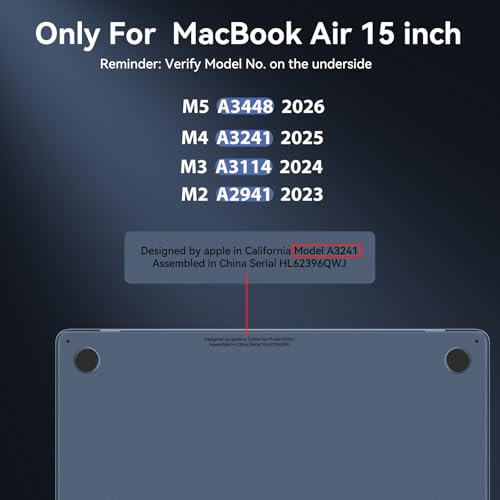 Image of BlueSwan Anti-Cracking Hard Shell Case Compatible with MacBook Air 15 inch M5 M4 M3 M2 2026-2023 A3448 A3241 A3114 A2941, Drop Protection Soft TPU Bumper PC Base for Air 15.3 inch, Frosted Black