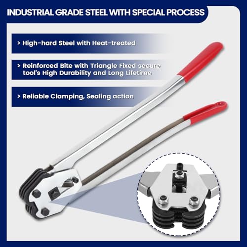 Image of Steel Banding Tool Strapping Sealer - 2 in 1 Crimper & Sealer with 20 inch Extra-Long Handle and Enhanced Bite for PET Banding 1 /2 inch~3 /4 inch-Steel Strapping Tool for Heavy Duty Package