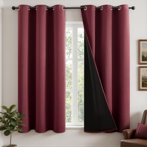 Image of MIULEE Burgundy Red 100% Blackout Curtains for Bedroom 40x45 Inch 2 Panels