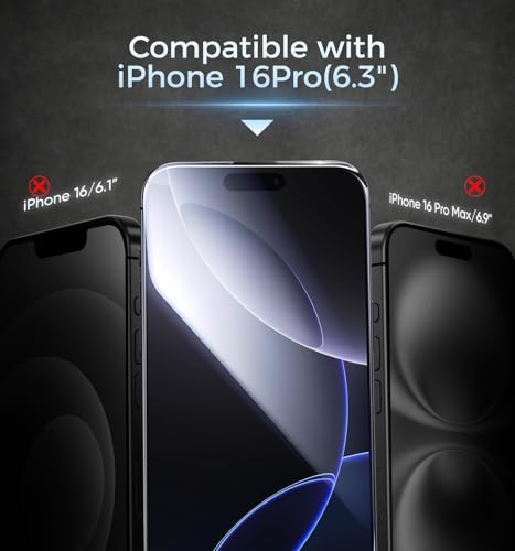 Image of MAGIC JOHN 3rd Gen Upgraded for iPhone 16 Pro Screen Protector 6.3 Inch, HD Clear, Shatterproof Tempered Film, Bubble Free, Easy Installation, 2 Pack