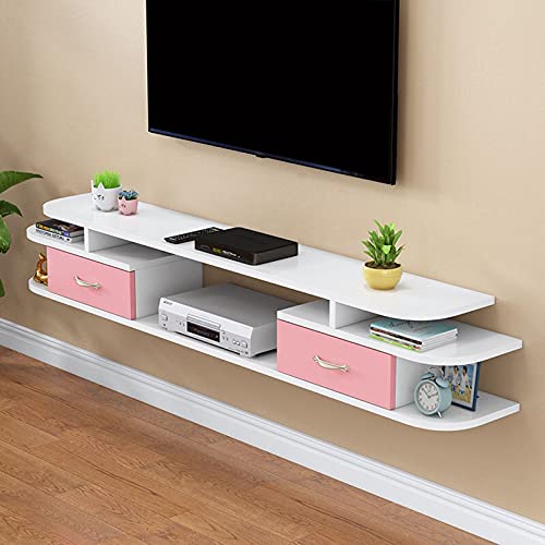 Wall Mounted Media Console with Drawer Floating Tv Stand Cabinet Component Entertainment Console Storage Shelf for DVD Playero Video Shelving/C/55In wwyy