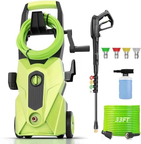 Image of Electric Pressure Washer 5000 PSI 2.8 GPM High Power Washer with 33ft Pressure Hose, 4 Nozzle and Foam Cannon, for Home, Cars, Fences, Patio (Light Green)