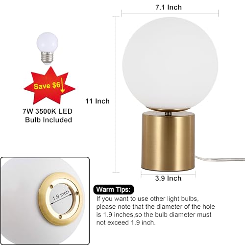 Table Lamp Nightstand Lamp Desk Lamp Gold White Glass - Image 4