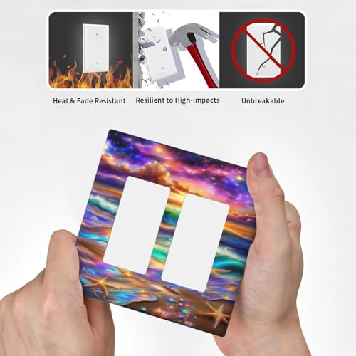 Decorative Outlet Covers Colorful Sunset Starfish Beach Shells 2 Gang Wall Plate Double Rocker Two Switch Wall Cover Plate Light Switch Cover Plate Faceplate for Bathroom Bedroom Decor
