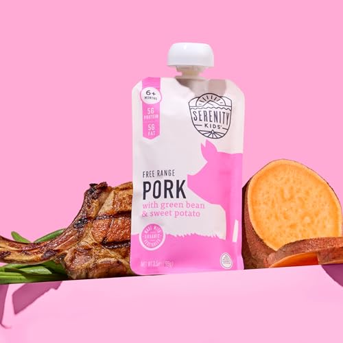 Image of Serenity Kids 6+ Month Baby Food Pouches - Free Range Pork with Organic Green Bean & Sweet Potato Puree - BPA-Free Food Pouches for Baby - 3.5 Oz, 1 count