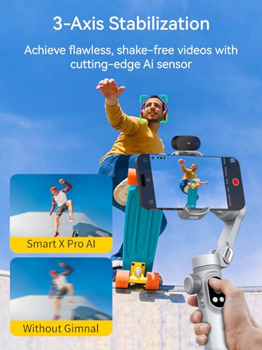 AOCHUAN 3-Axis Phone Gimbal, Gimbal Stabilizer for iPhone w/AI Vision Sensor, Portable for iPhone/Andriod, Phone Stabilizer Built in Fill Light Perfect for TikTok YouTube-Smart XPro AI Grey — view 3