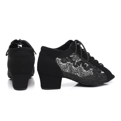 Women's Lace-up Latin Dance Shoes Low Heel Open Toe Ballroom Salsa Dance Practice Shoes Suede Sole2