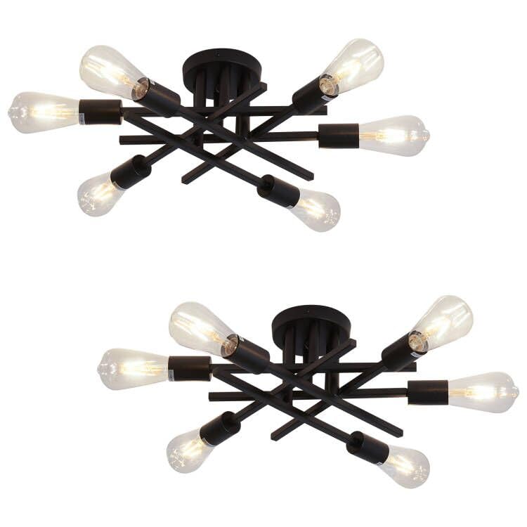 Image of ASGYISA 6-Lights Semi Flush Mount Ceiling Light Fixture 2-Pack Black Vintage Matte Sputnik Chandelier Ceiling Lamp for Farmhouse Dining Room Living Room Bedroom Kitchen Entryway