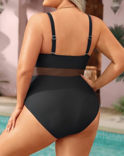 Image of Aqua Eve Womens Plus Size One Piece Swimsuit- Tummy Control Bathing Suit Full Coverage Swimwear Mesh-Black 24W