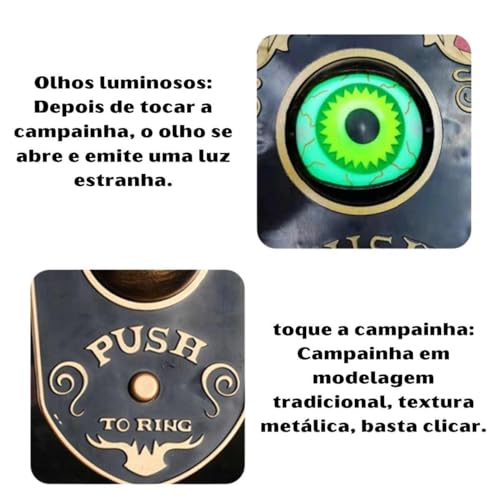 Eletrônico Halloween Campainha Porta Olho Mexe c/Som e Luz Animafest