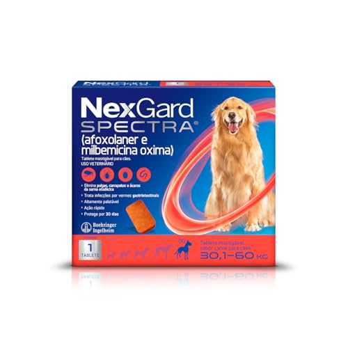 NexGard Spectra Antipulgas e Carrapatos e Vermífugo para Cães de 30,1 a 60kg - 1 tablete