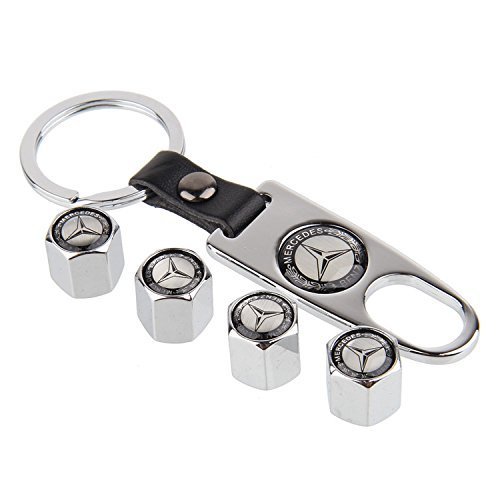 eXeAuto a-54 Silver Tire Valve Stem Air Caps Cover and Keychain Combo Set for Mercedes Benz