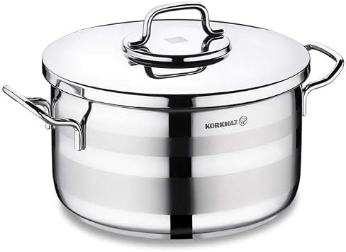 Korkmaz Astra2 Stainless Steel Pot, High-Performance Multi-Purpose Cookware with Lid, 7.5 Quart