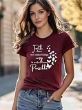 Christian Jesus T-Shirt for Women Vintage Bible Verse Printed Short Sleeve Faith Blessed Inspirational Girl Top Tees (Medium, Wine Red-5)