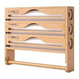 Portarotolo da Parete Relaxdays 4in1, Rotolo da Cucina, Pellicola, Alluminio, bambù, HLP: 30x35,5x7 cm, Naturale