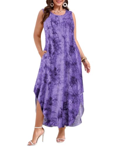 Image of JollieLovin Women Plus Size Summer Tank Maxi Dresses Sleeveless Causal V Neck Beach Long Dresses Swim Cover up (L-5X)