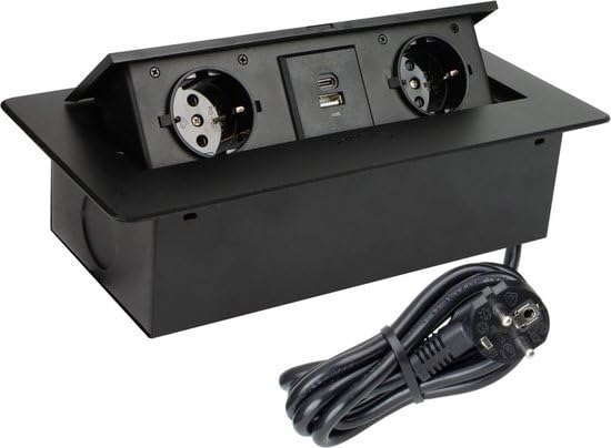 Kombibox - Ciabatta da incasso con 2 prese e USB e USB-C con cavo da 3 metri (nero)