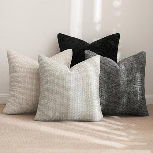 Image of MIULEE Pack of 4 Couch Halloween Throw Pillow Covers 18x18 Inch Neutral Cream /Grey Soft Decorative Chenille Pillow Covers Farmhouse Accent Cushion Covers for Boho Home Decor Sofa Bedroom Living Room