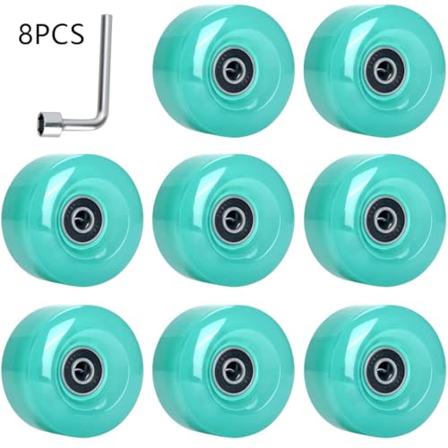 Ruedas para patines de PU para eliminar vibraciones juego de 8 repuestos verdes con llave 4