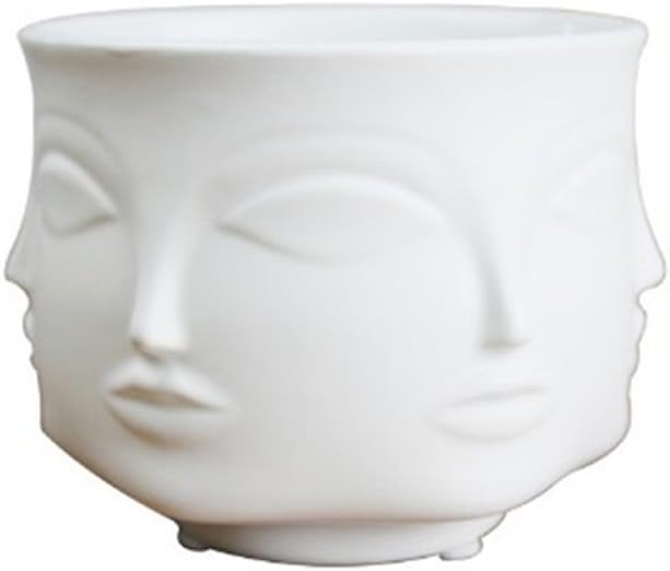 Ganeep White Nordic Ceramic Plant Pots Creative Art People Face Vase Planter Home Decor Crafts Room Garden Porcelain Bonsai Flowers Pot (Color : White)
