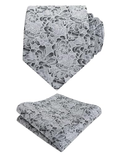 Image of Alizeal Mens 3.15'' Light Color Rustic Tie Handkerchief | with Flower Printed Handkerchief for Wedding Business Daily Wear