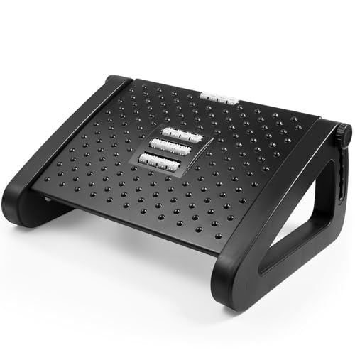 NULYLU Reposapiés Ergonómico Oficina Negro, Altura Ajustable Triangular, Soporte Plástico y Hierro, Taburete bajo Escritorio para Aliviar Fatiga y Mejorar Postura