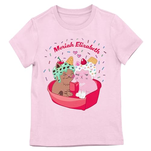 Moriah Elizabeth Two Cats Girl's Pink Crew Neck Short Sleeve Tee
