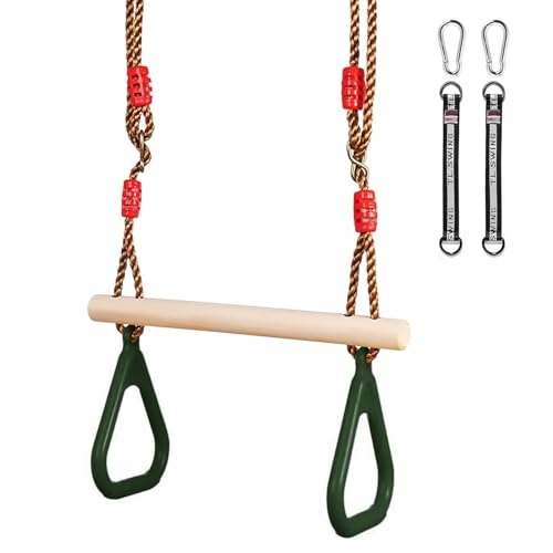 Schaukelsitz Holz Outdoor, Trapez Schaukel mit Kunststoffringen Turnringe Ringe...