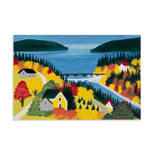 Affiche Maud Lewis contre les murs blancs paysage fluvial coloré déco joyeuse maison 16x24