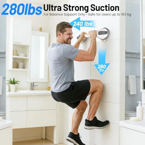 Image of 2PK Grab Bars for Shower Handle, Elderly Assistance Products, Black | Seniors Removable Bar Safety, Suction Cup for Bathtubs and Showers /Bathroom /Walls, Heavy Duty Handrails Grip, No Drilling