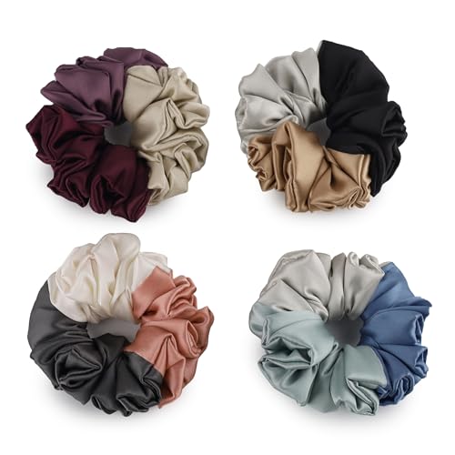 Image of Atrube's Satin Silk Scrunchies For Women And Girls Combo Of 4 Triple tone For Less Hairfall Best Gift For Mother Daughter Friend