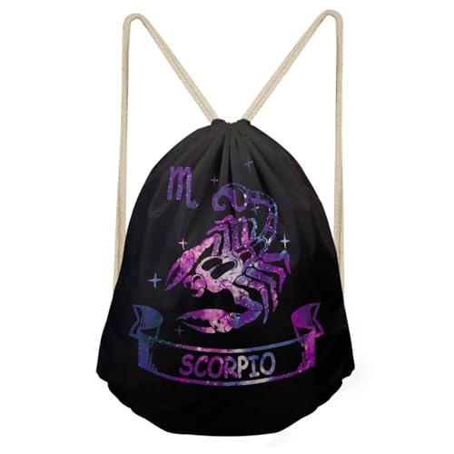 PJHEQOXE Fashion Purple Bag for Women Girls Chrsitmas Gifts Drawstring Bag Scorpio Print Casual Backpack Sport Gym Sackpack
