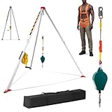 Confined Space Tripod Kit with 1800 lbs Lifting Winch, 7'Adjustable Legs| Steel Rescue Tripod Hoist| Self-Locking Device | Fall Arreste | 98.4ft Steel Wire(1800 lbs)