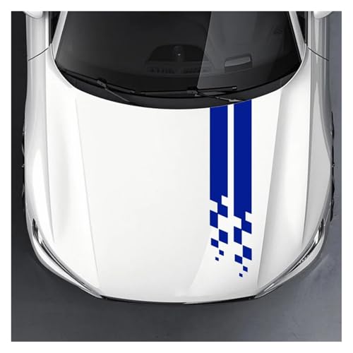 PGVXEM 2 uds Universal Hood Deportes Rayas Largo a Cuadros Pegatinas de Coche Auto Cubierta arañazos Vinilo calcomanías Tuning Accesorios de Coche(Blue)