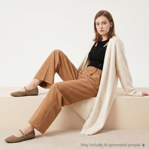 Image of FITORY Flats for Women, Mary Jane Ballet Square Toe Knit Ankle Strap Shoes