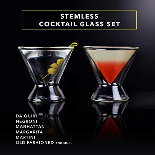 Dragon Glassware Martini Glasses, Stemless Clear Double Wall Insulated Cocktail Glass, Unique And Fun Gift For Espresso Martini Lovers, Keeps Drinks Cold Longer, 7 Oz Capacity, Set Of 2 #TOP1