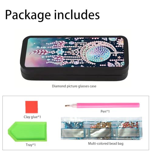 Image of 5D DIY Diamond Painting Glasses Case for Adults, Dreamcatcher Moon Diamond Art Eyeglass Holder, Handmade Diamond Art Sunglass Storage Box, Travel Craft Gift