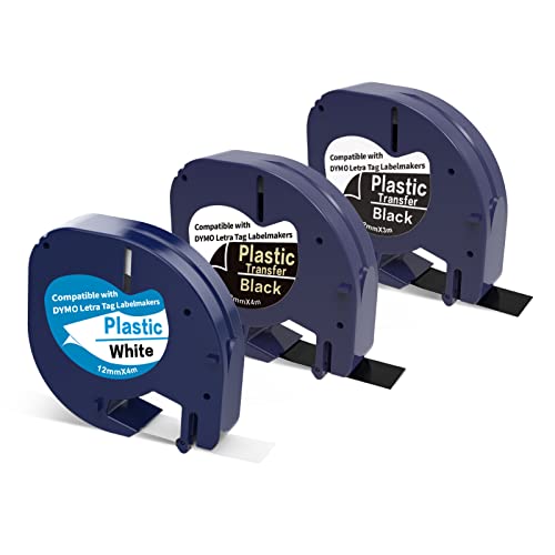 3 x Plastic Label Tape Replacement for Dymo LetraTag Tape 12mm Black on White/White & Gold on Black Compatible with Dymo Label Maker Refills LT-110T 100H QX 50 XR XM 2000