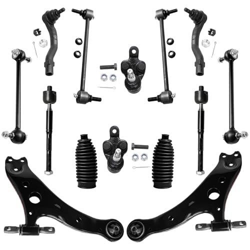 Image of Detroit Axle - FWD Front End Suspension Kit for 2001 2002 2003 Toyota Highlander, 2 Lower Control Arms 2 Lower Ball Joints 4 Front Rear Sway Bars 4 Inner Outer Tie Rods 2 Boots Replacement - 14pc Set