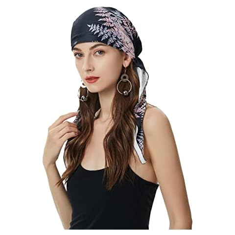 ZLYC Chemo Headwear Pre Tied Head Scarf Headwraps Lightweight Turban Beanie Cap for Women (Leaves Pink Black) Cover
