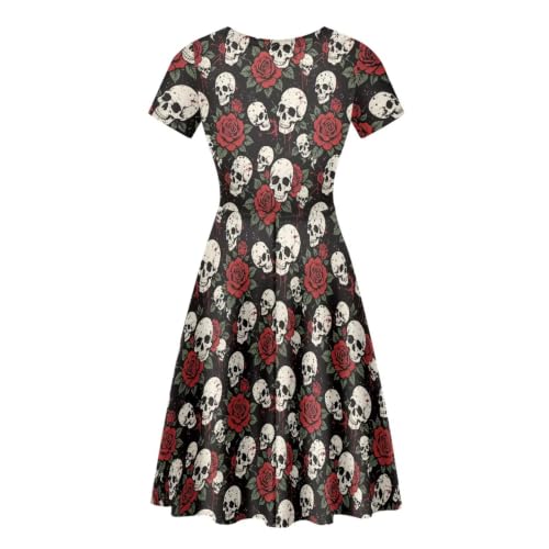 Image of HUGS IDEA Womens Puffy Swing Midi Dress Round Neck Short Sleeve Party A-Line Dresses