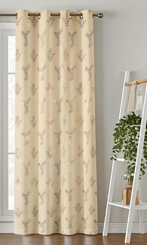 Image of Premium Velvet Window Curtain 5 Feet Long for Living Room - 1 Piece Single Panel Blackout Parda for Home Decor, Bedroom & Office | (Leaf Pattern, 48 x 60 Inch) - Cream Colour