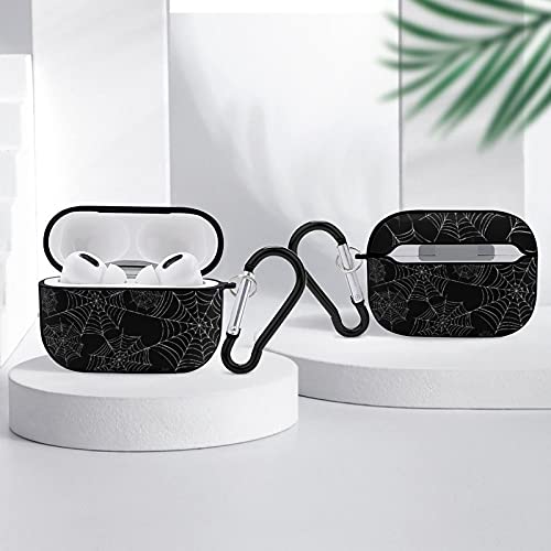 Youtary Halloween Spider Black And White Spiderweb Pattern Apple Airpods Pro Case Cover With Keychain, Airpod Headphone Cover Unisex Shockproof Protective Wireless Headset #TOP3