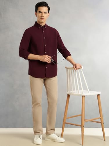 Image of Thomas Scott Men's | Slim Fit | Striped Design | Button-Down Collar | 100% Cotton Casual Shirt for Mens
