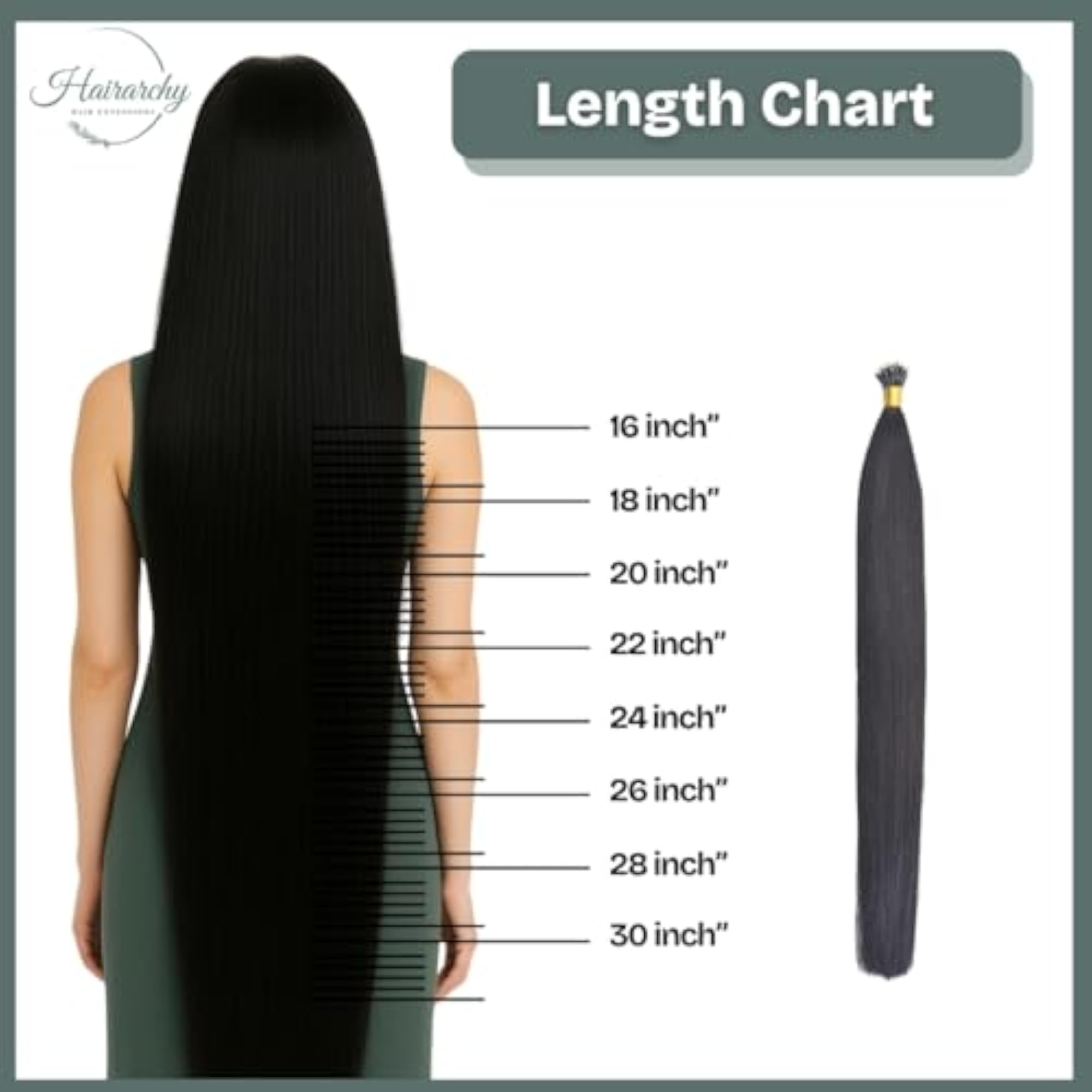 Hairarchy I-Tip Real Human Hair Extensions, 20 Inch Dark Brown