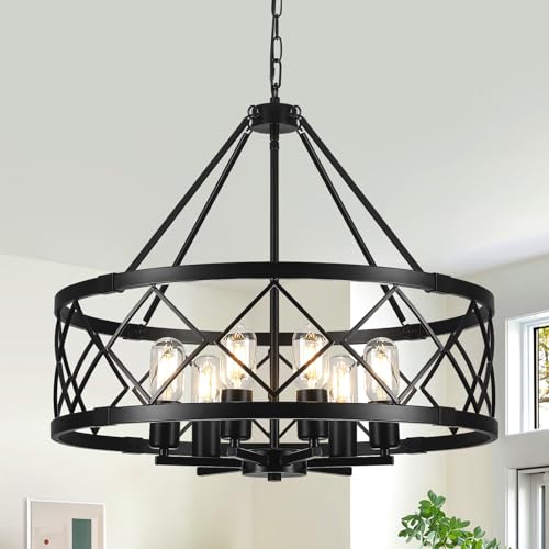 Farmhouse 6-Light Black Drum Chandelier