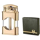 オイルライター おしゃれ ライター 風防カバー付き 屋外使用可 スリム 灯油ライター 着火石付き トレンチ ライター 真鍮製 父の日 男性プレゼント A