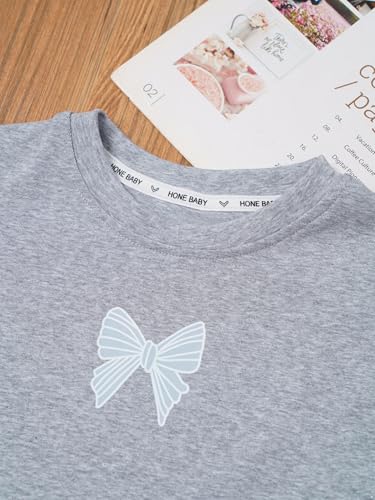 JEYPINMI Cute Crop Top for Kids Girls Summer T-Shirt Round Neck Shirts Bowknot Printed Basic Tees4