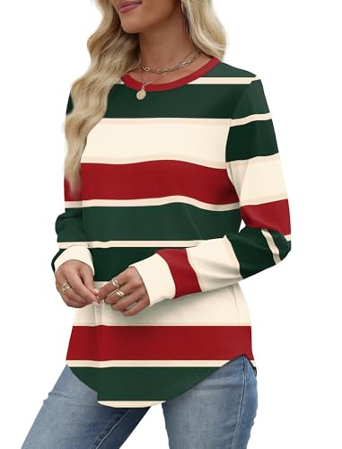 Image of WIHOLL Sweatshirt for Women Crewneck Long Sleeve Shirts Curved Hem Lightweight Sweaters Fall Clothes 2025