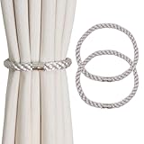 HIASTRA Magnetic Curtain Tiebacks, 2pcs Modern Handmade Rope Curtain Tie Backs Decorative Curtain Holdbacks Holders Cord for Window Sheer Drapes Indoor Outdoor, Grey
